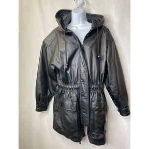Vintage 90s Middlebrook‎ Park Womens Genuine Leather Hooded Coat Size Medium Y2K